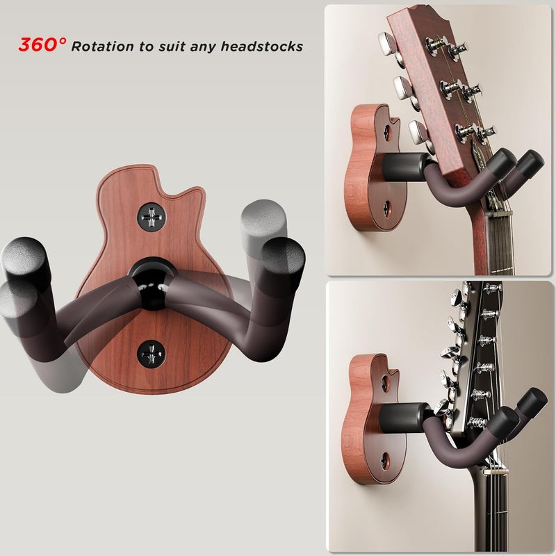 DIDA Guitar Wall Mount - U-Shape Guitar Wall Hangers, Guitar Accessories with 5 Guitar Picks, Guitar Wall Mount Hanger for Acoustic Guitar, Electric Guitar, Banjo, Bass, Mandolin (Style B-Rosewood) - Image 2